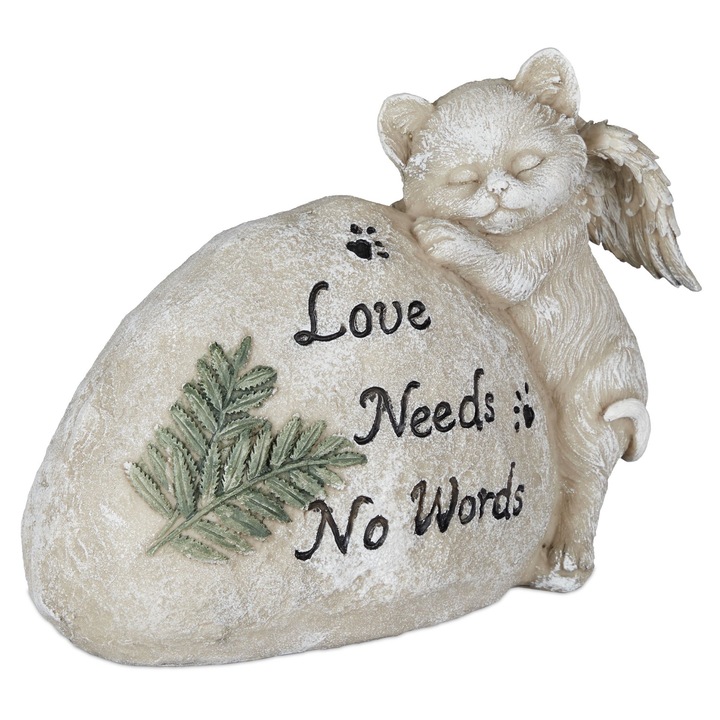 Statueta memoriala pentru pisici, Relaxdays, inger pisica, crem, 20.5x9x16cm