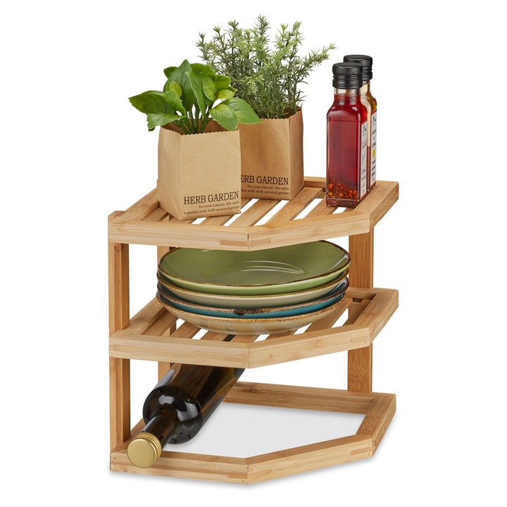 Raft pentru condimente Relaxdays, 2 etaje, natural, 25.5x25.5x25.5 cm