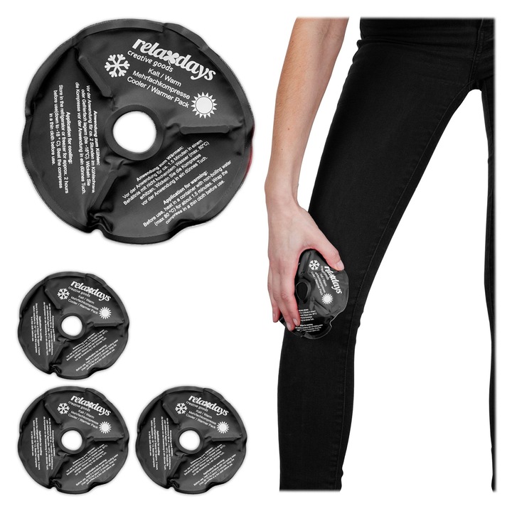 Set de 4 comprese reci pentru genunchi Relaxdays, 1.5x14cm, negru