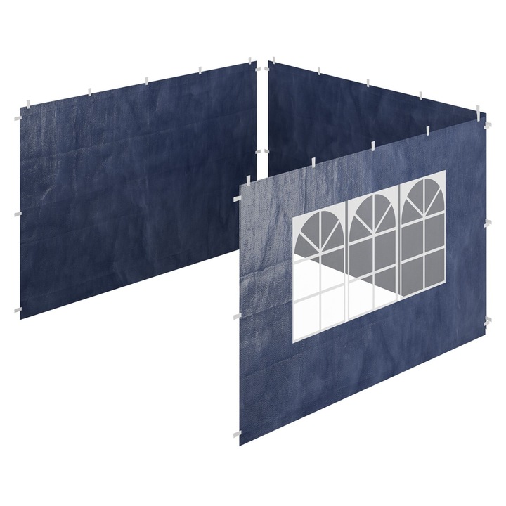 Set 3 Panouri Laterale pentru Pavilion, Relaxdays, Alb/Albastru inchis/Transparent, 2x3m