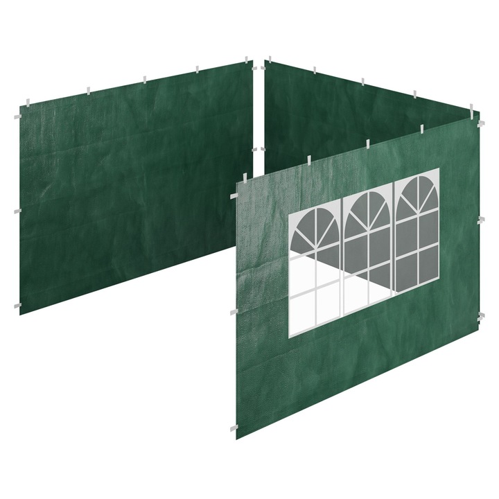 Set 3 Panouri Laterale pentru Pavilion, Relaxdays, cu Fereastra, 2x3m, Alb/Verde Inchis/Transparent