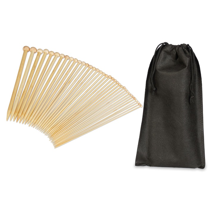 Set de andrele din bambus Relaxdays, 36 piese, 18 dimensiuni, culoare naturala, 25x1.9x1.9 cm