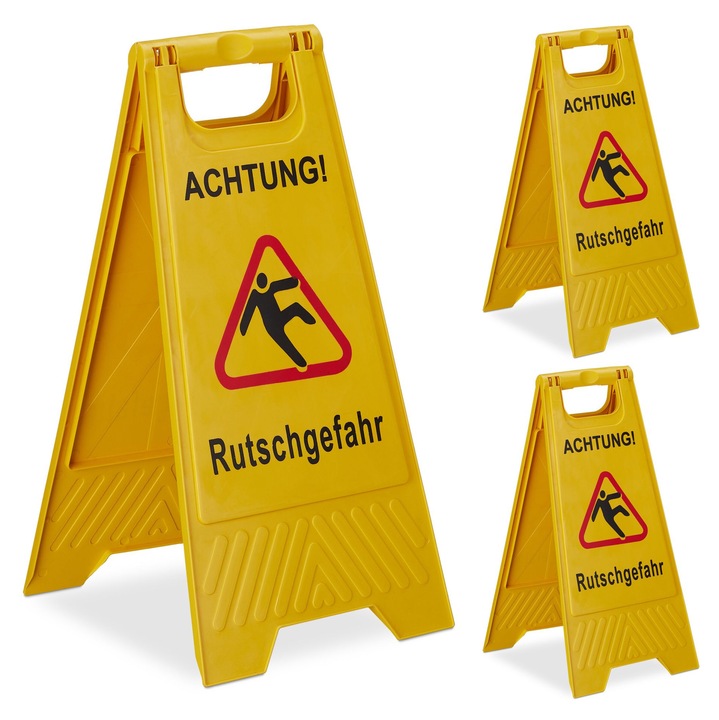 Set 3 Semne de Avertizare pentru Podele Umede, Relaxdays, Galben/Rosu/Negru, 59x30x29 cm