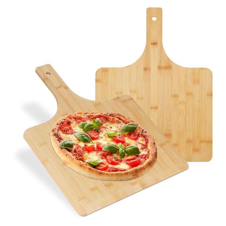 Relaxdays pizzalapát szett, 2 db, bambusz, 38x50cm, natúr