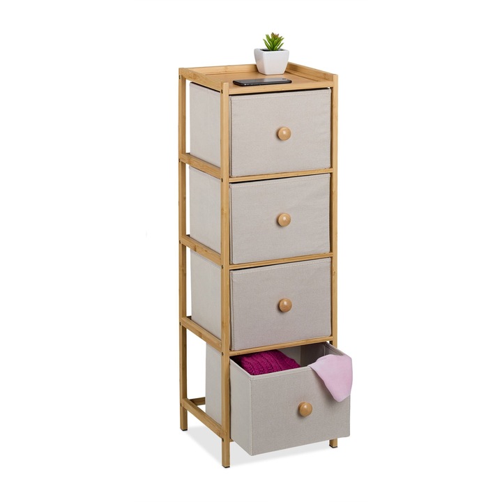 Comoda ingusta Relaxdays, 4 sertare, bambus, bej/maro deschis, 94x31x30 cm