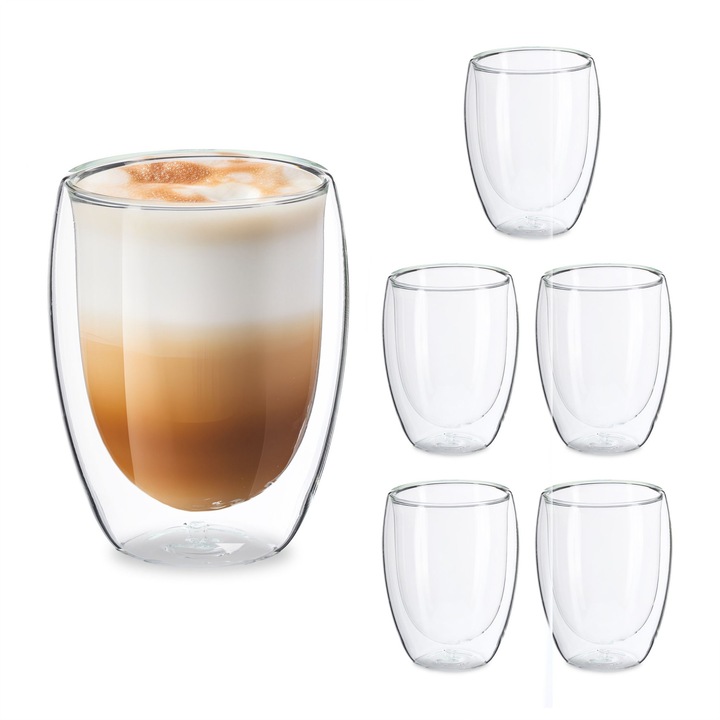 Relaxdays latte macchiato pohárkészlet, 350 ml, átlátszó, 11x9 cm