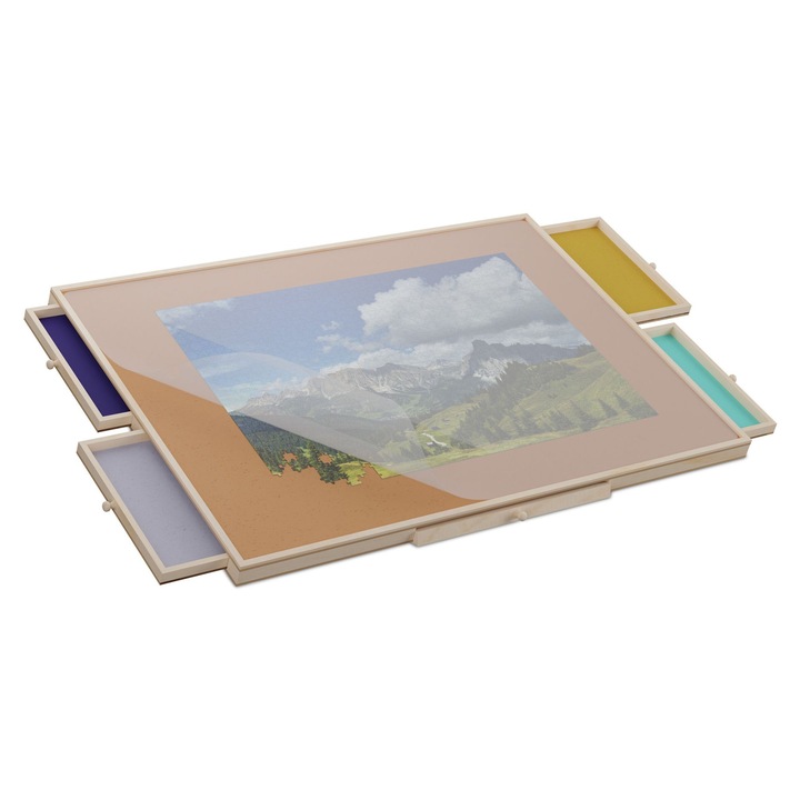 Relaxdays dönthető puzzle tábla, 4 fiók, 1500 darab, natúr, 65.5x95cm