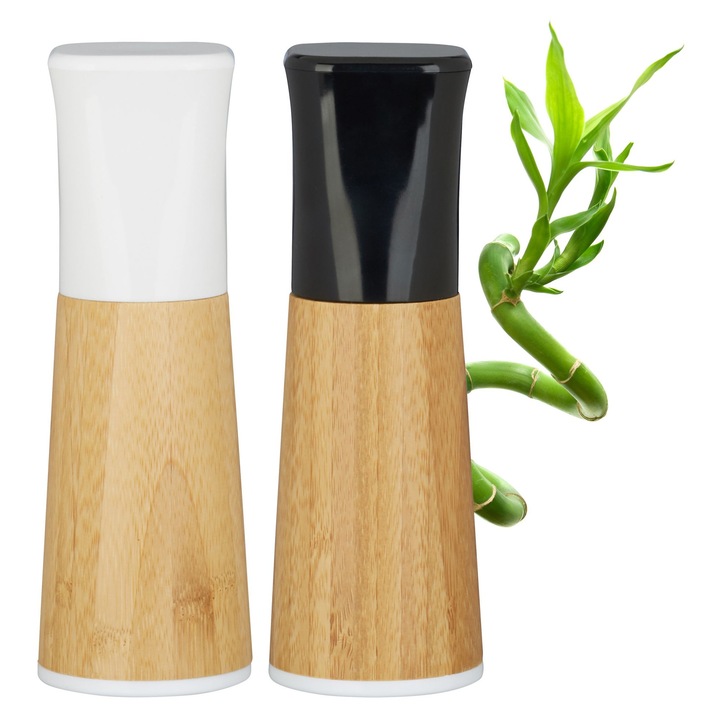 Set de 2 rasnite manuale pentru sare si piper, Relaxdays, lemn, mecanism ceramic, 17x5x5cm