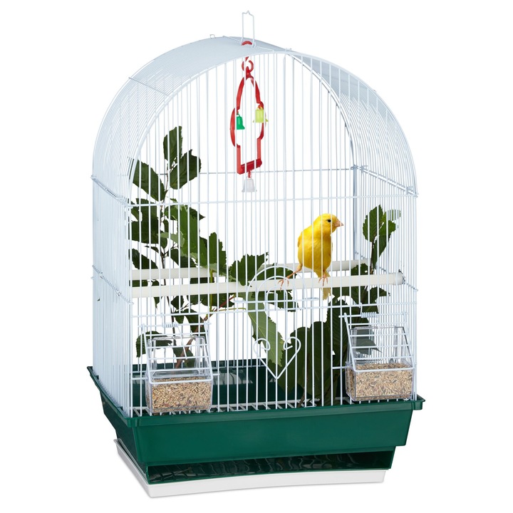 Colivie pentru pasari Relaxdays, alb si verde, 49.5x34.5x28cm, cu accesorii