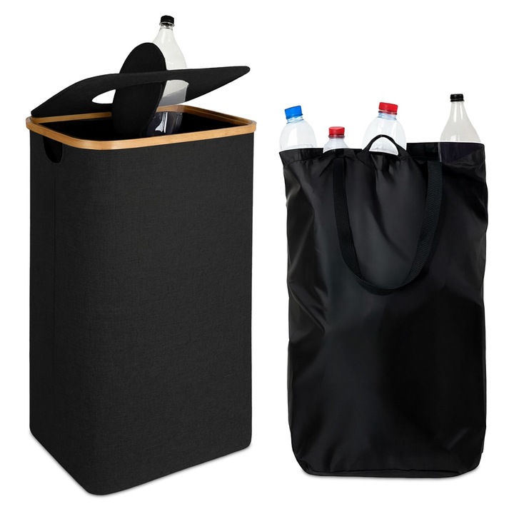 Кош за бутилки Relaxdays, 100L, 70x42x34см, тъмнобежов/черен цвят, с подвижна вътрешна торба