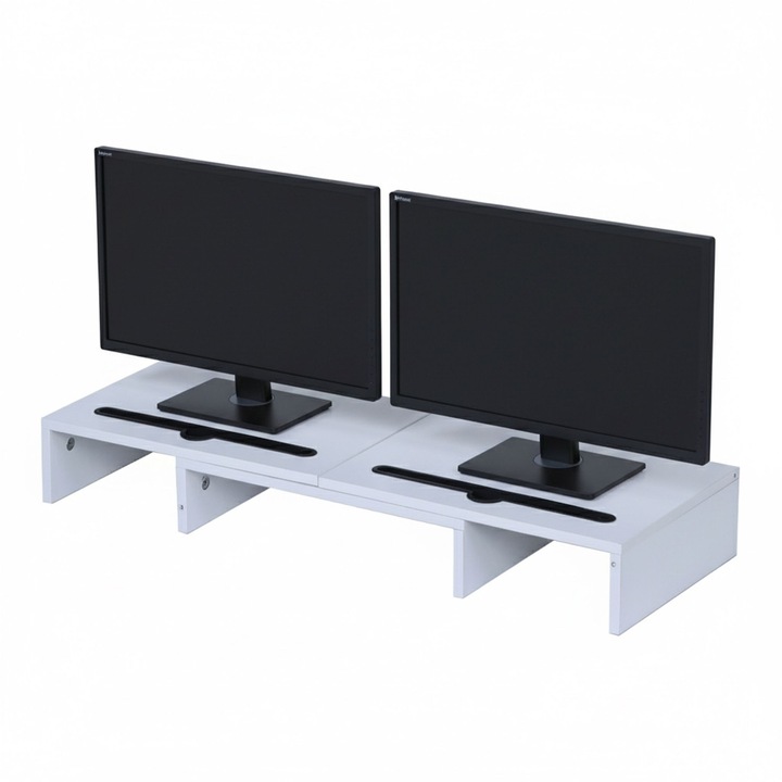 Relaxdays állítható monitortartó, fehér/fekete, 10x74x27 cm, 8 kg teherbírás, 2 monitorhoz