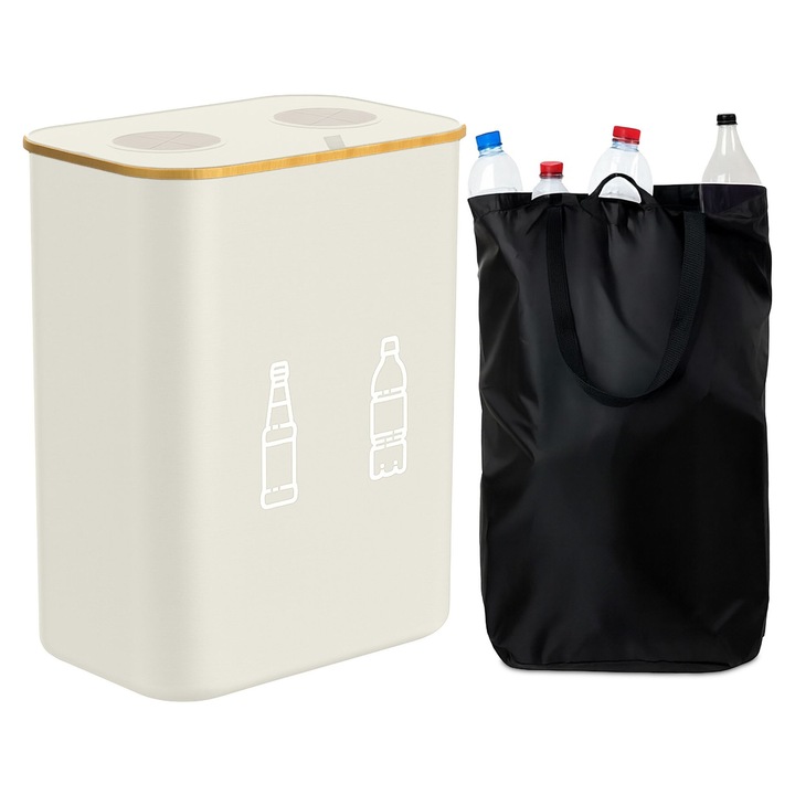 Колектор за бутилки Relaxdays, 160л, 75x57x37см, 2 подвижни торби, бял/светлокафяв/сив
