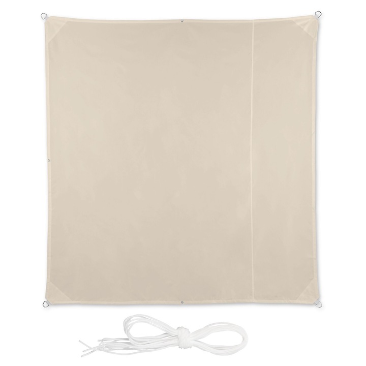 Umbra patrata Relaxdays, bej, 2x2m, 3x3m, 4x4m, 5x5m, cu protectie UV, set cu 4 prinderi