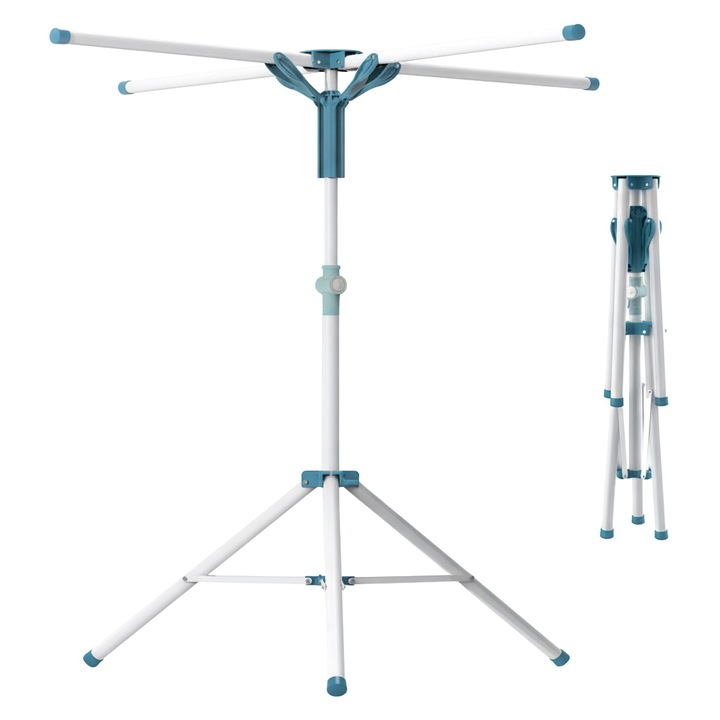 Uscator de rufe Relaxdays, alb/albastru, 200x120cm, capacitate 80kg, pliabil