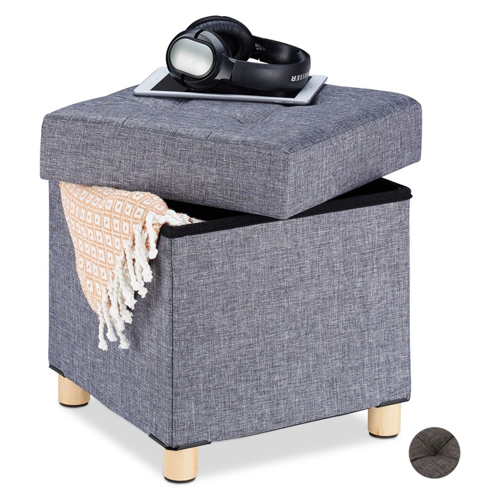 Relaxdays modern design zsámoly, kárpitozott, 300 kg teherbírás, 40x38x38 cm, világosbarna/szürke