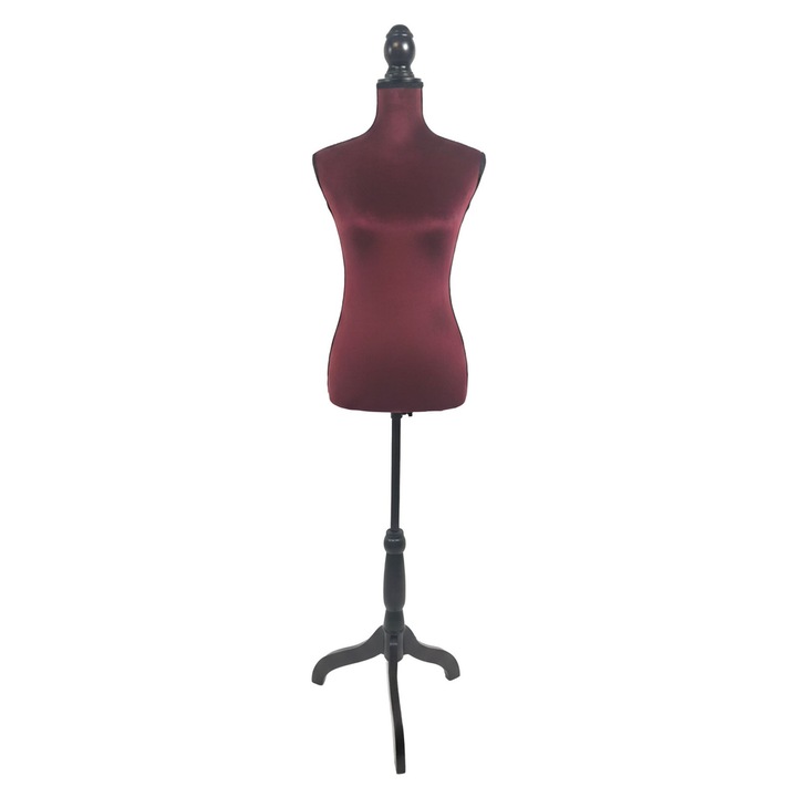 Manechin de croitorie Relaxdays, 36/38, rosu inchis/negru, 167x34x41 cm