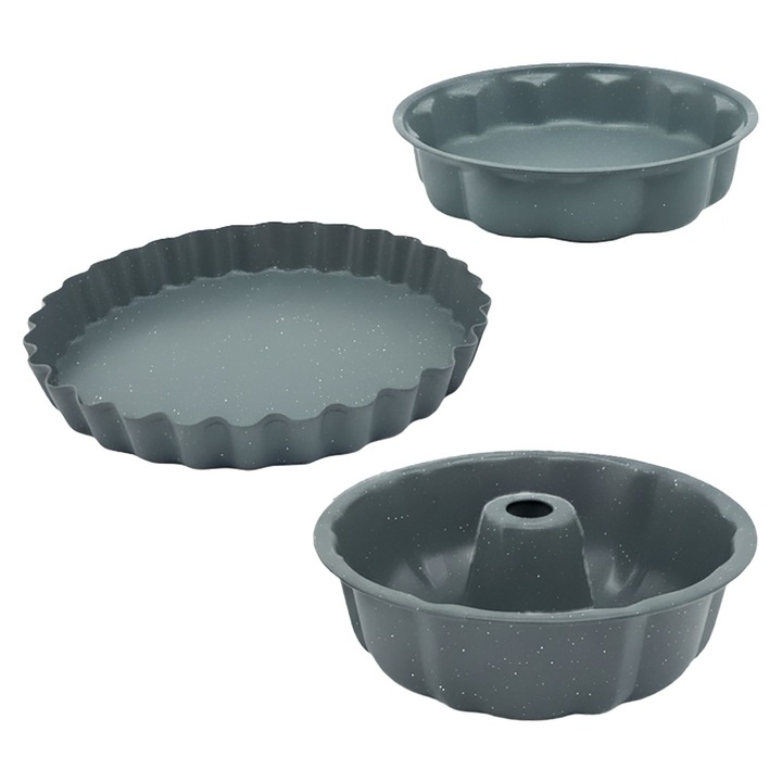 Set 3 tavi de copt, Relaxdays, gri, 25.5x7cm, 27.5x5cm, 28x4cm