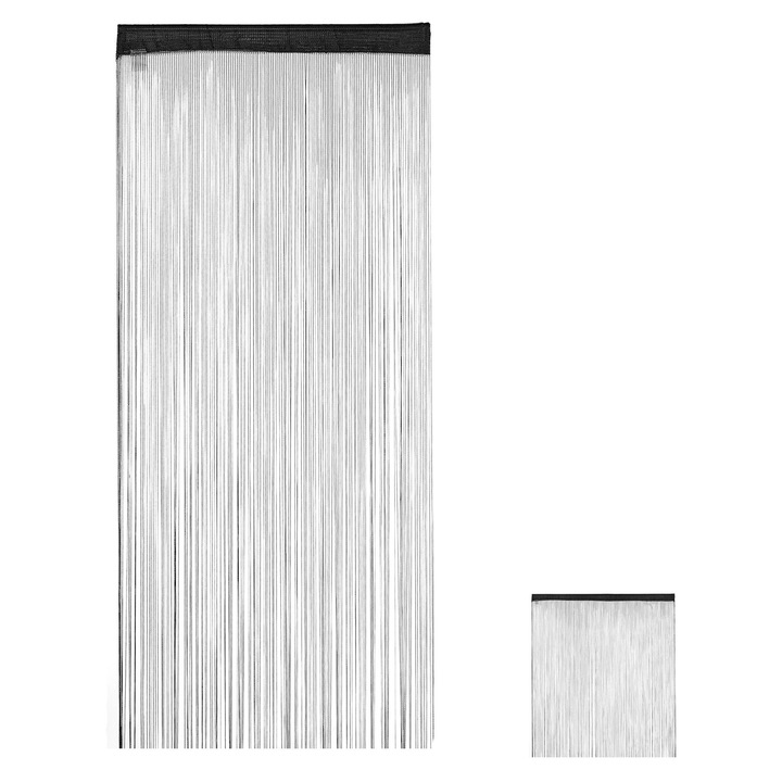 Zsinórfüggöny, Relaxdays, 90x245cm és 145x245cm, poliészter, fekete