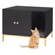 Dulap pentru litiera pentru pisici Relaxdays, 55x80x50 cm, 2 usi, efect lemn, negru/auriu