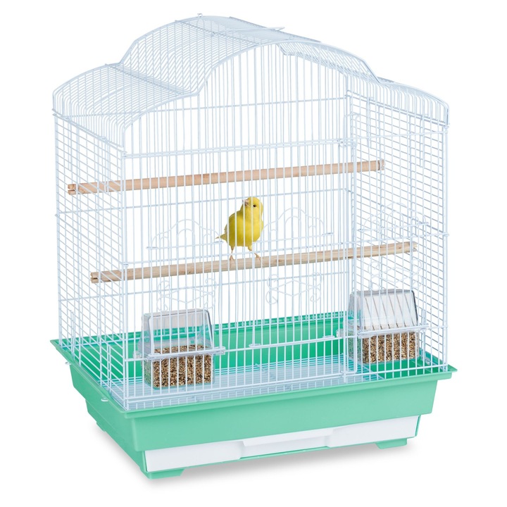 Colivie pentru pasari Relaxdays, 56.5x46.5x35.5 cm, 2 suporturi, 2 boluri de hranire, albastru deschis/turcoaz