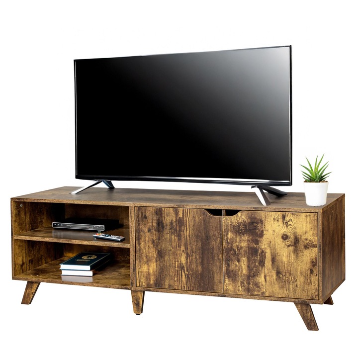 Relaxdays TV szekrény, 6 rekeszes, 50x140x40 cm, akár 60 hüvelykes televíziókhoz, barna színű