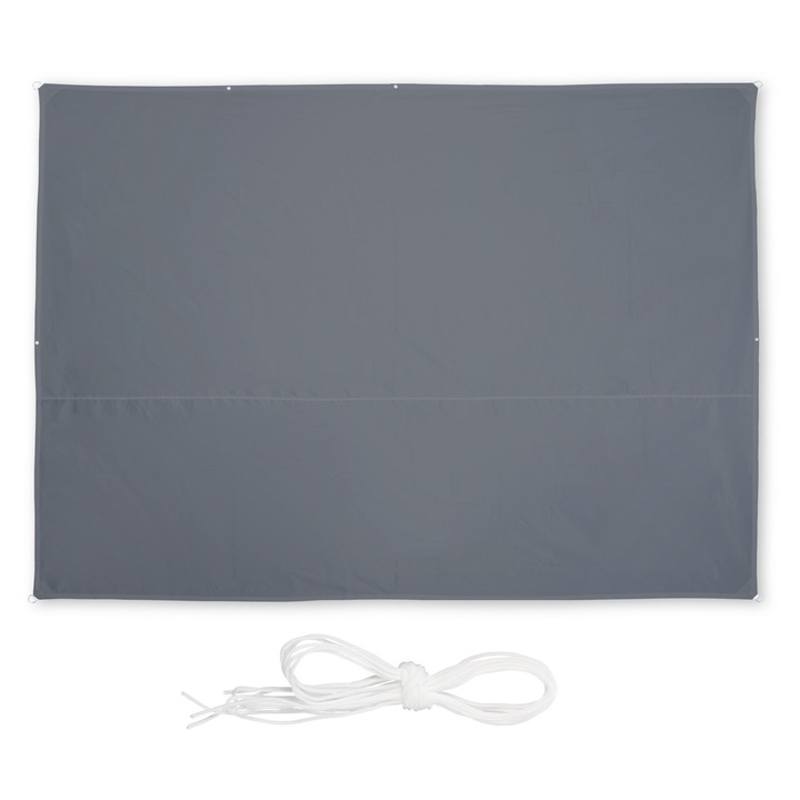 Panza de umbra rectangulara Relaxdays, gri, 3.5x2.5m, 4.5x3.5m, 5.5x4.5m, 6x5m, 7x5m, set cu 4 franghii