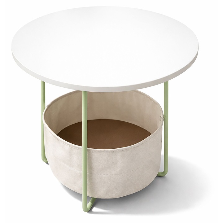 Masa decorativa Relaxdays, rotunda, cu cos, crem/turcoaz, 50x45cm