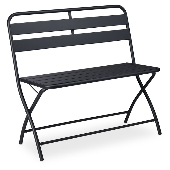 Banca pliabila pentru gradina Relaxdays, 2 locuri, gri, 83.5x49x90 cm
