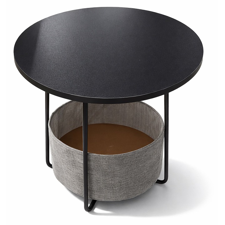 Masa decorativa Relaxdays, rotunda, cu cos, antracit/negru, 50x45cm
