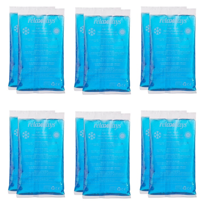 Set de 12 comprese gel pentru aplicare rece si cald, Relaxdays, albastru, 1x8x15 cm