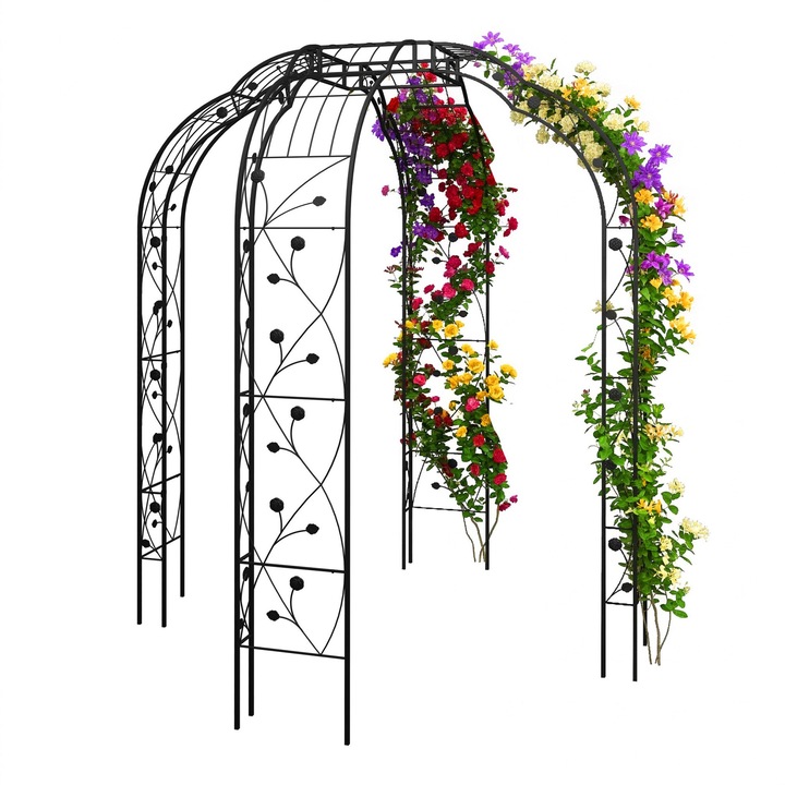Arbore metalic pentru trandafiri, Relaxdays, negru, 250x199x199 cm, suport pentru plante cataratoare