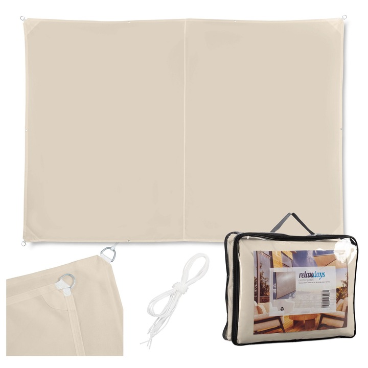 Panza de umbra Relaxdays, 3x4m, poliester, rezistent la apa, bej, set complet