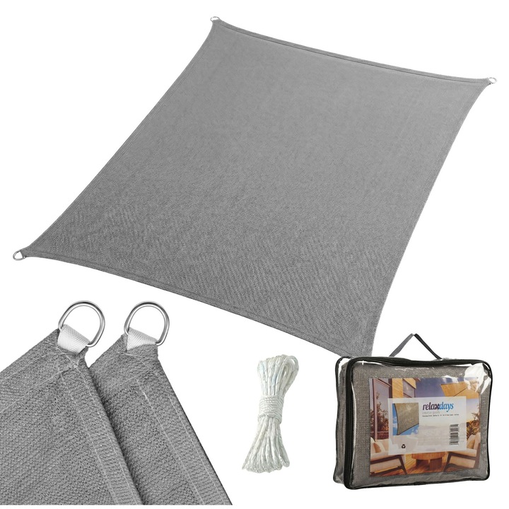 Panza de umbrire Relaxdays, HDPE, 90% umbrire, antracit, 2x3m, set cu 4 corzi de tensiune