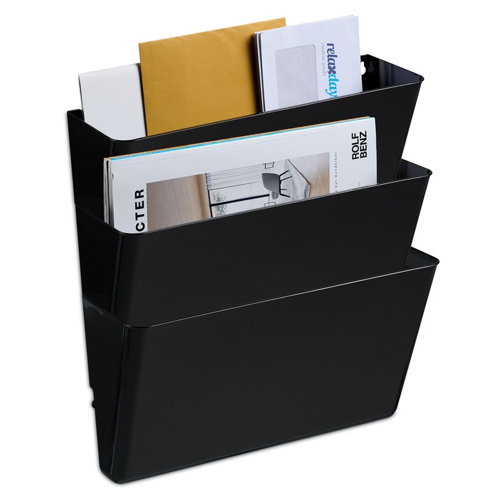 Suporturi documente set de 3, Relaxdays, negru, 19x10.5x33 cm