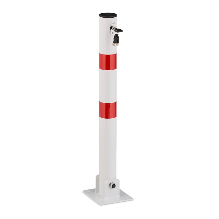 Stalp de parcare pliabil Relaxdays, alb/rosu/negru, 65x15x13 cm, din otel, 3.5 kg