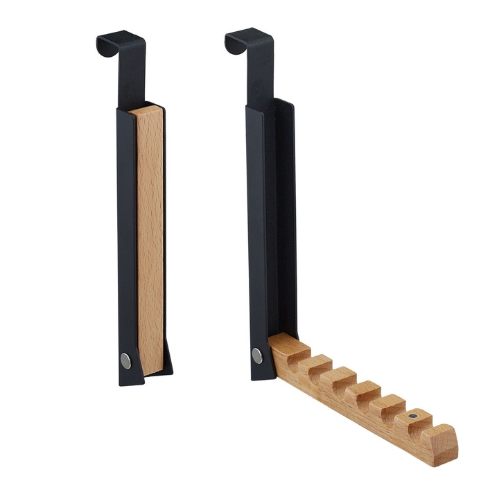 Set 2 cuiere pliabile Relaxdays, metal si lemn lotus, 21x18x2.5cm, maro deschis/negru