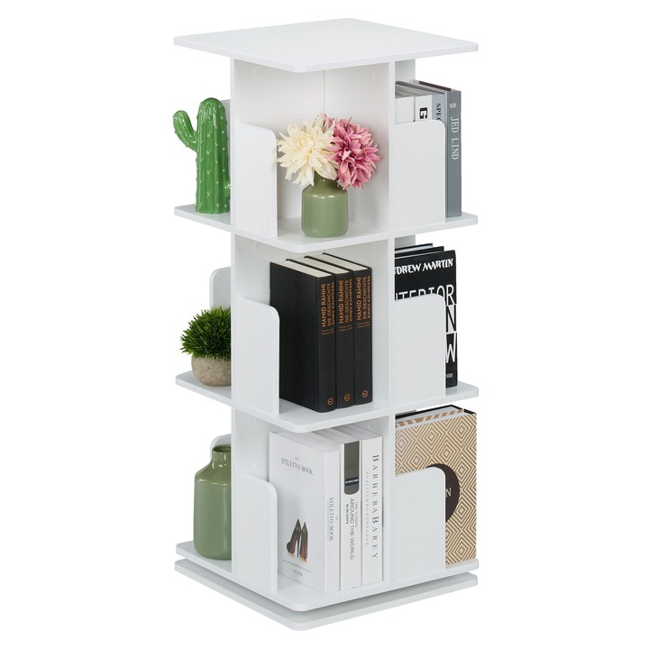 Biblioteca rotativa Relaxdays, alb, 3 niveluri, 95x39x39 cm