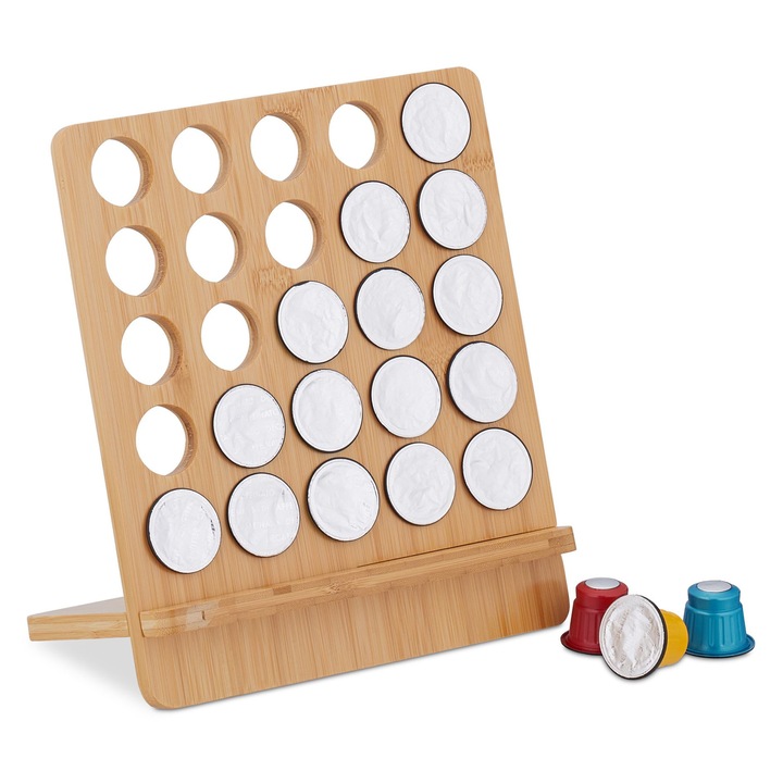 Suport pentru capsule de cafea Relaxdays, 25 capsule, bambus natural, 24.5x22x13 cm