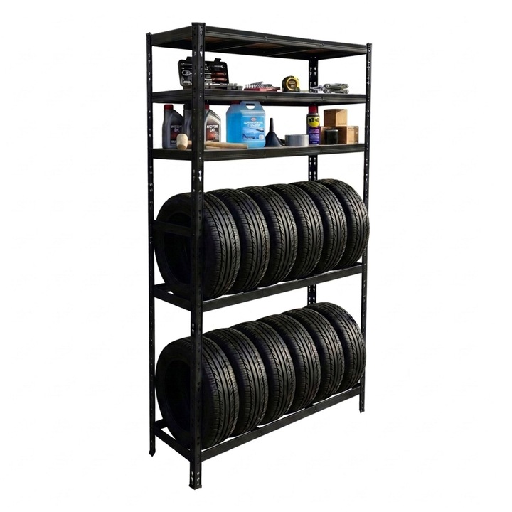 Raft pentru anvelope Relaxdays, 3 niveluri, 210x40x120 cm, negru, din otel