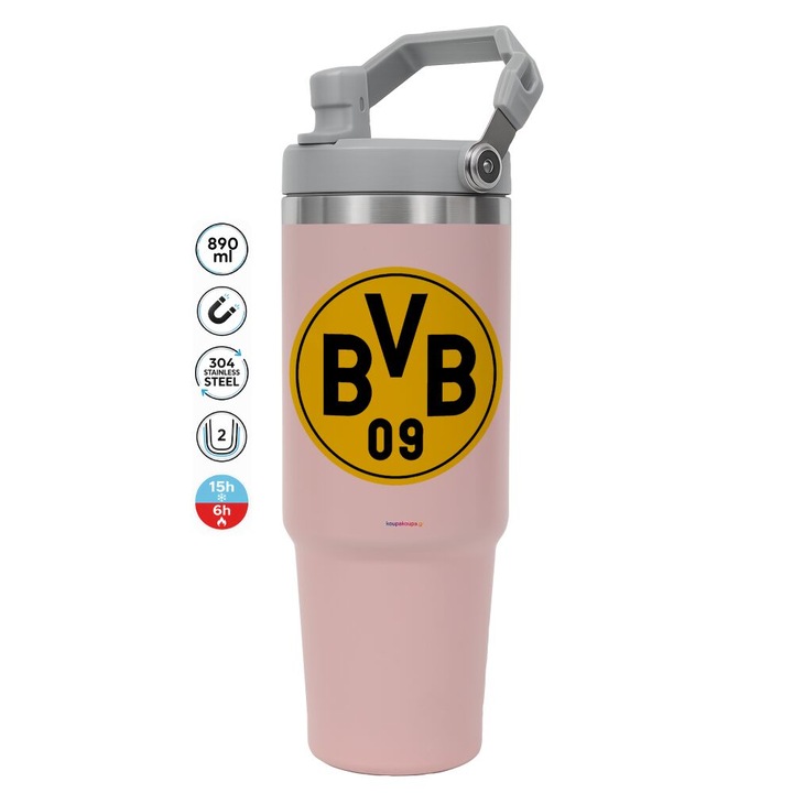 Termos din otel inoxidabil 30oz cu capac si pai, 890ml, multicolor, 24x8.5cm