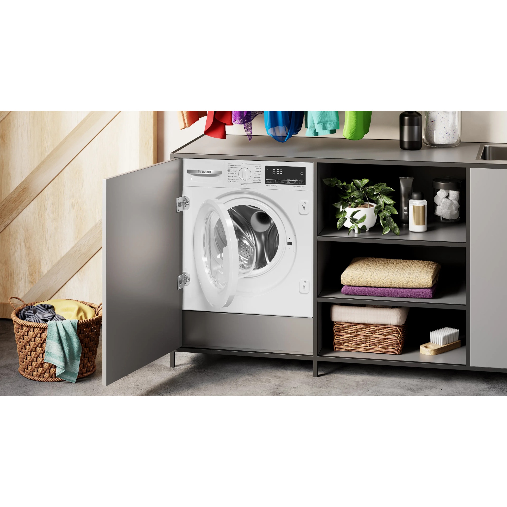 Masina de spalat rufe cu uscator Bosch Seria 6 WKD28490EU, 8/5 kg, Clasa E, SpeedPerfect, Siguranta copii, Iluminare tambur