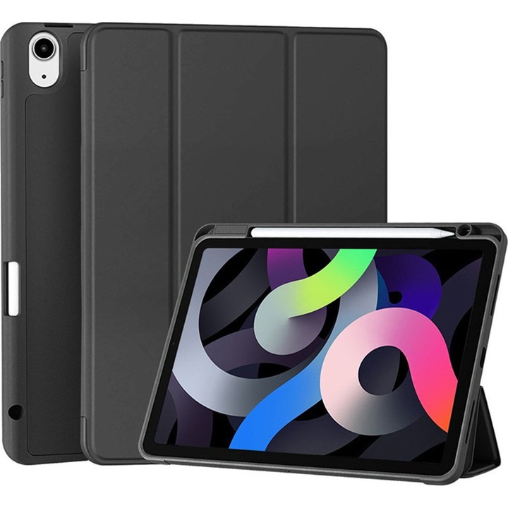 Husa tableta Techsuit Flex Trifold cu suport pentru stilou, Samsung Galaxy Tab S10 Fe Plus, neagra