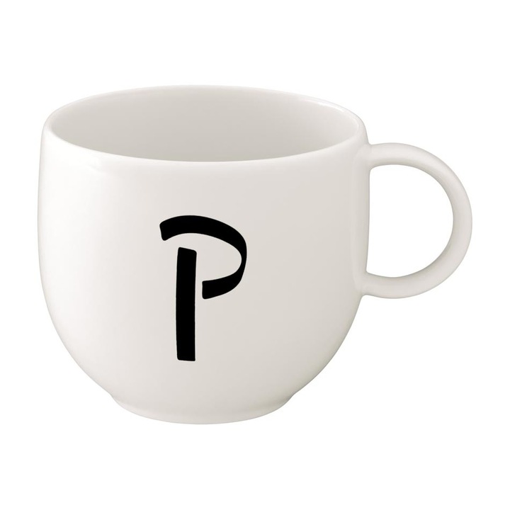 Bögre P betűvel, Villeroy & Boch, 300ml, fehér, prémium porcelánból