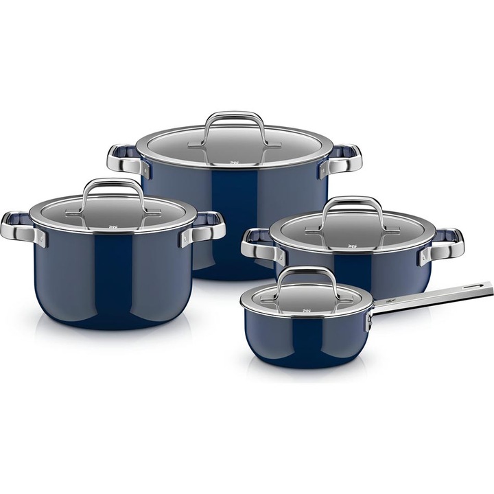 Set 4 oale Ocean Blue Fusiontec Mineral Pro, 3 oale si 1 cratita, rezistenta la zgarieturi, compatibile cu toate tipurile de plite