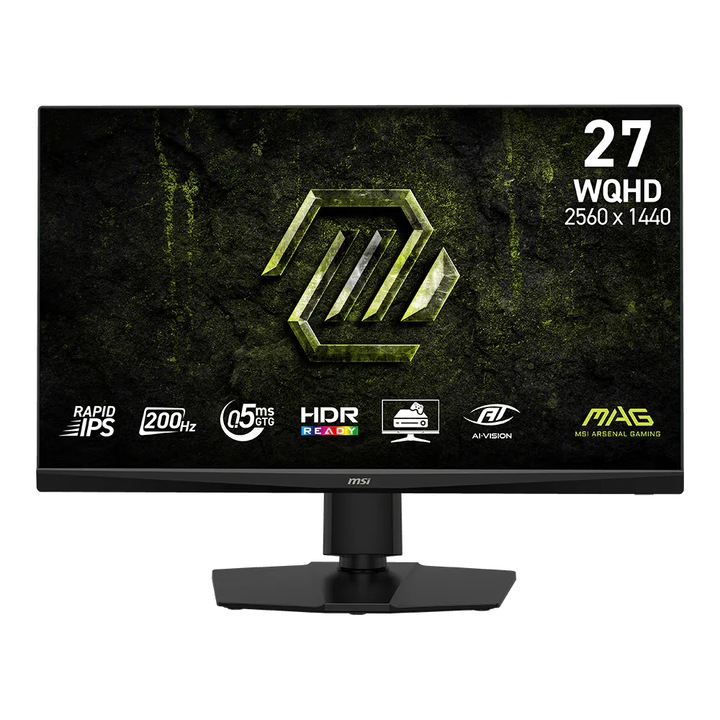 Monitor Gaming MSI MAG 272QPF E20, 27", WQHD (2560x1440), Rapid IPS, 200Hz, 0.5ms (GtG, Min.), NVIDIA G-SYNC Compatible, AMD FreeSync™ Premium, HDR Ready, AI Crosshair, AI Vision, Anti-Flicker, HDMI, DisplayPort, Pivot, Negru