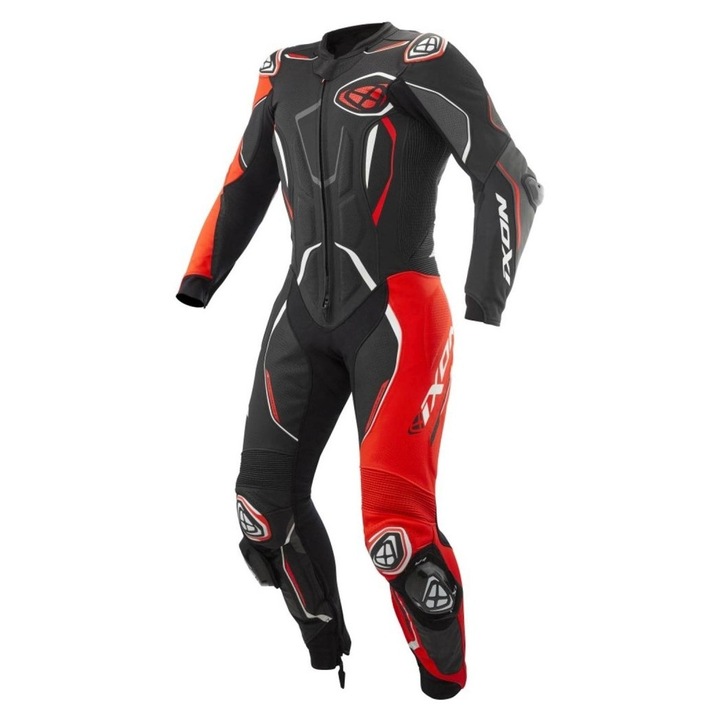 Costum (combinezon) motociclete barbati piele Ixon vara model Demonio culoare: negru/rosu/alb - Negru/rosu/alb, XXXL