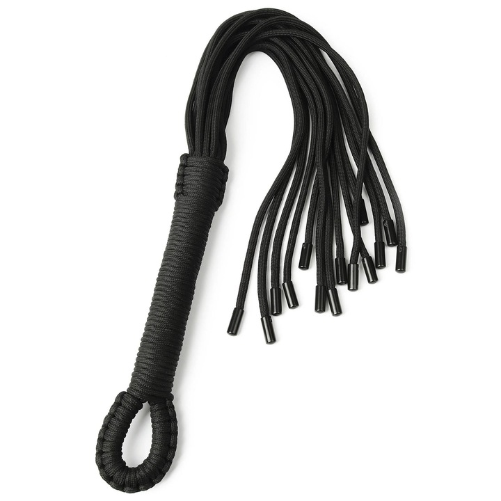 Bici de BDSM Taboom Knot Flogger, negru, materiale luxoase, detalii rafinate