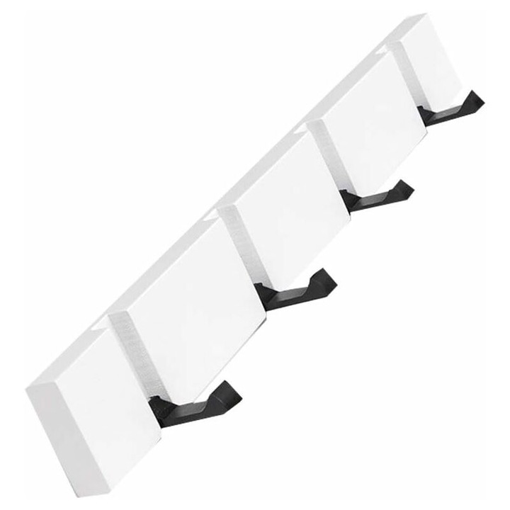 Fali fa fogas, 4 kampó, összecsukható design, bambusz, fehér