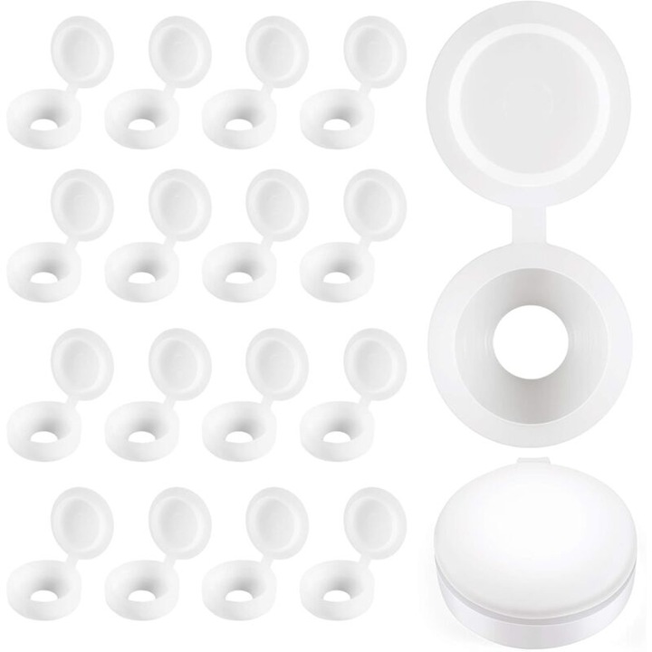Capace pentru suruburi din plastic, set 100 bucati, 13mm diametru, alb