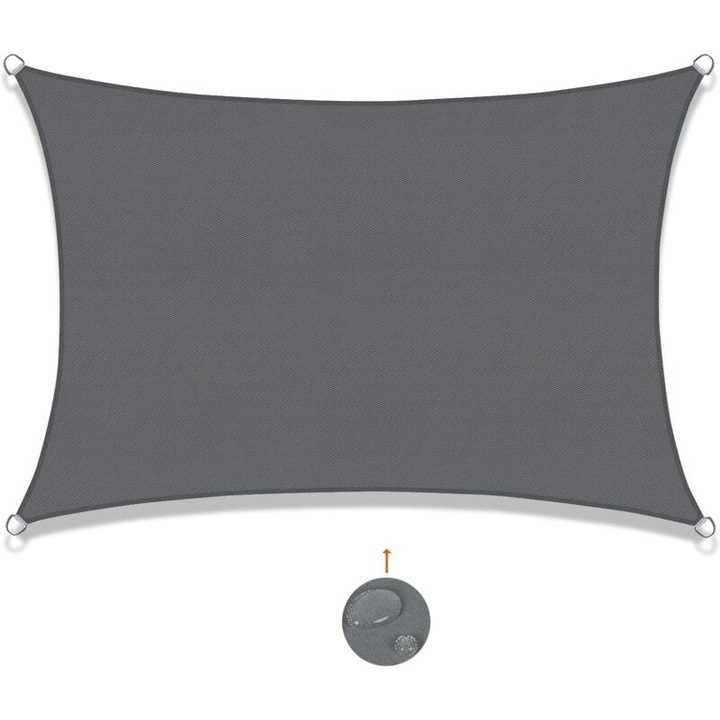 Panza de umbra rectangulara 2.5x3m, poliester impermeabil, protectie UV 95%, instalare usoara cu D-rings